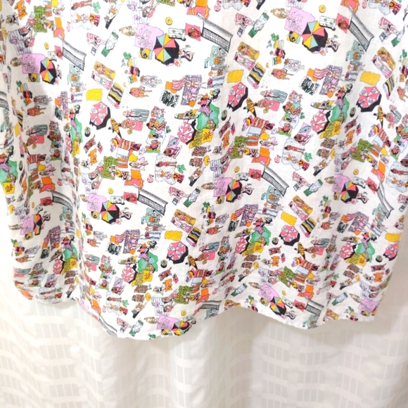 Nicole Miller Linen Summer Top Camp Shirt Button Down Colorful Beach Pattern XL - Picture 11 of 16